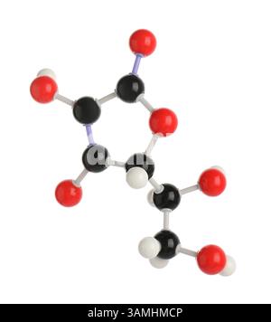 Molekül des auf weißem Boden isolierten Vitamin C. Chemisches Modell Stockfoto