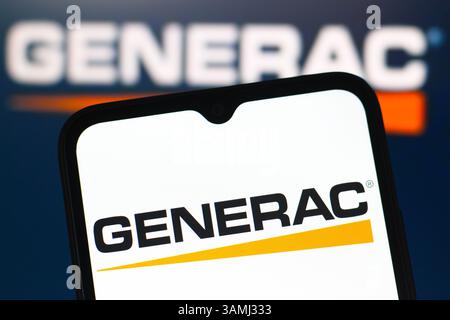 Kanada. April 2025. In dieser Abbildung wird das Generac Holdings Logo auf einem Smartphone-Bildschirm angezeigt. Quelle: SOPA Images Limited/Alamy Live News Stockfoto