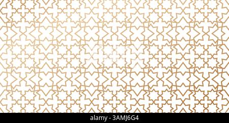 Nahtlose geometrische Muster basierend auf traditioneller islamischer Kunst goldene Farblinien isolierte weiße Hintergründe für Stoff, Textil und Bücher Stock Vektor