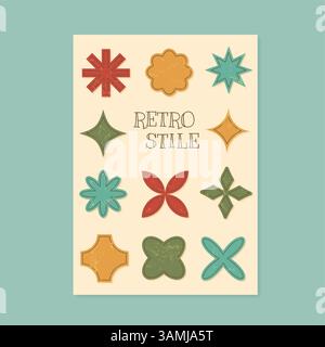 Retro Funky Geometrisches Badge Shapes Set Stock Vektor