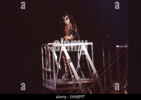Gene Simmons of Kiss, Providence Civic Center, Rhode Island, USA, 2. Februar, 1978. Stockfoto
