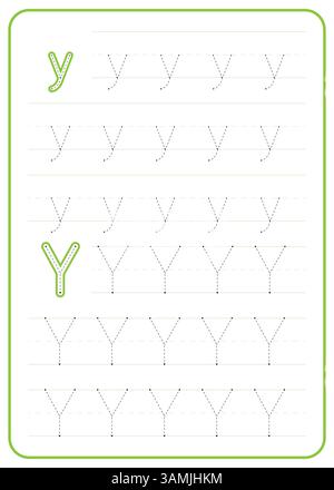 Y-Tracing für Buchstaben. Ein Arbeitsblatt für die Kinderschreibpraxis. Vektordesign. Stock Vektor