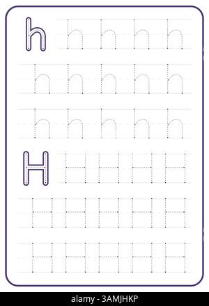 Nachverfolgung des Buchstaben H. Ein Arbeitsblatt für die Kinderschreibpraxis. Vektordesign. Stock Vektor