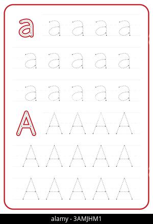 Nachverfolgung des Buchstaben A. Ein Arbeitsblatt für die Kinderschreibpraxis. Vektordesign. Stock Vektor