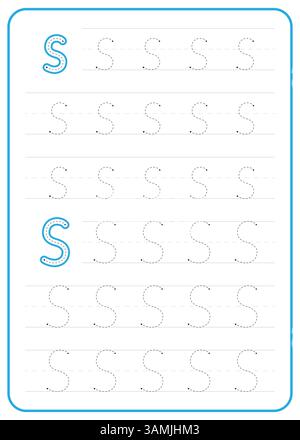 Nachverfolgung des Buchstaben S. Ein Arbeitsblatt für die Kinderschreibpraxis. Vektordesign. Stock Vektor