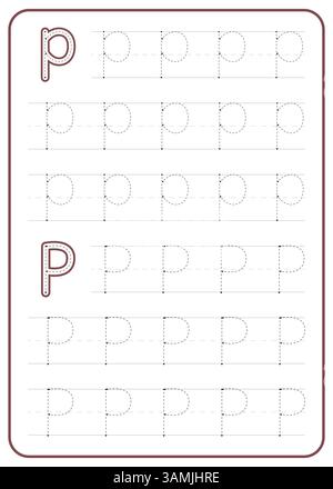Nachverfolgung des Buchstaben P. Ein Arbeitsblatt für die Kinderschreibpraxis. Vektordesign. Stock Vektor