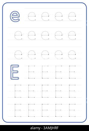 Nachverfolgung des Buchstabens E. Ein Arbeitsblatt für die Kinderschreibpraxis. Vektordesign. Stock Vektor