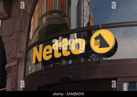 Logo des dänischen Discount-Supermarktes Netto in Kopenhagen Stockfoto