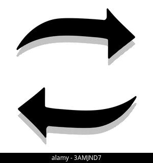 Flaches schwarzes Ersatzpfeil-Symbol mit geschwungenem Design und Retro-Halbton-Schatteneffekt. Stock Vektor