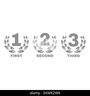 Lorbeerkranz mit Vektorsymbolen für den 1., 2. Und 3. Platz. Erste, zweite und dritte Auszeichnung. Stock Vektor