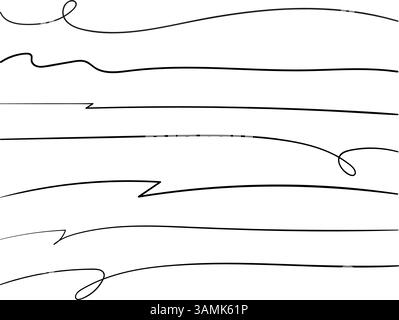 Satz handgezeichnete Pinselstriche unterstreichen. Vektor-Kritzelskizze Scribble-Linien, Bleistiftrand, Trennzeichen Stock Vektor