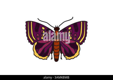 Hand gezeichneter bunter Schmetterling isoliert auf weißem Hintergrund. Botanische helle Schmetterlingsvektor-Illustration. Grafisches Designelement für Geburtstag Greetin Stock Vektor