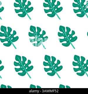 Nahtloses Muster des Monstera-Blattes auf weißem Hintergrund. Nahtloses Sommermuster. Stock Vektor