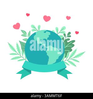Liebe die Erde mit Grün und Herzen für einen bedeutsamen Tag der Erde Stock Vektor