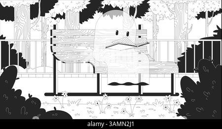 Skurrile Geisteslesung auf Parkbank friedlich lofi Illustration Umriss Stock Vektor