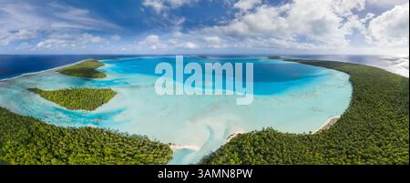 Panoramablick auf das Atoll Marlon Brando Tetiaroa, Französisch-Polynesien. Stockfoto