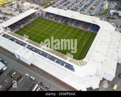 Luftbild des Halliwell Jones Stadions in Warrington, Großbritannien Stockfoto