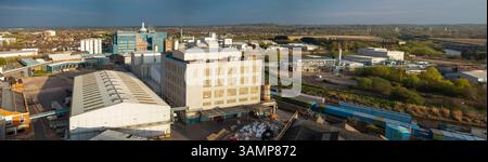 Panoramaaufnahme von Warrington Town in Großbritannien Stockfoto
