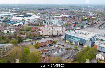 Panoramaaufnahme von Warrington Town in Großbritannien Stockfoto
