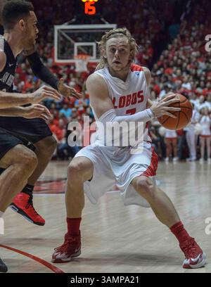 22. Februar 2014: New Mexico Lobos schützen Hugh Greenwood #3 während der zweiten Hälfte des NCAA Basketballspiels zwischen San Diego State Aztecs und University New Mexico Lobos in der Pit in Albuquerque, New Mexico. Lobos besiegte die Azteken von 58 bis 44. Credit Image Â© Lou Novick/Cal Sport Media(Credit Image: © Lou Novick/Cal Sport Media/ZUMAPRESS.com) Stockfoto