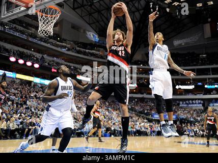 18. Januar 2014: Portland Trail Blazers Center Robin Lopez #42 während eines NBA-Spiels zwischen den Portland Trail Blazers und den Dallas Mavericks im American Airlines Center in Dallas besiegte TX Portland Dallas 127-111(Credit Image: © Albert Pena/Cal Sport Media/ZUMAPRESS.com) Stockfoto