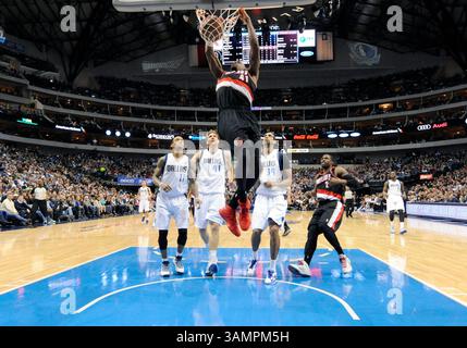 18. Januar 2014: Portland Trail Blazers stürmen Thomas Robinson #41 dunks während eines NBA-Spiels zwischen den Portland Trail Blazers und den Dallas Mavericks im American Airlines Center in Dallas, TX Portland besiegte Dallas 127-111(Credit Image: © Albert Pena/Cal Sport Media/ZUMAPRESS.com) Stockfoto