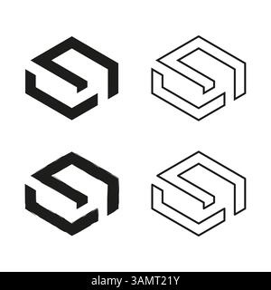Buchstabe S. Sechskantformmarkierung. Symbol für Vektormonogramm. Black Line-Versionen. Stock Vektor
