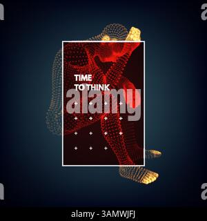 Ein Mann in einer Denkerstellung. 3D-Modell. Psychologie oder Philosophie. Illustration des Ideenkonzepts. Stock Vektor