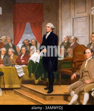 GEORGE WASHINGTON (1732–1799) war Vorsitzender des Philadelphia Constitutional Convention 1787. Detail des Ölgemäldes von 1856 von Junius Stearns Stockfoto