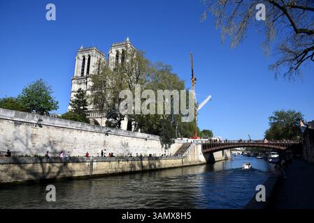 Paris, Frankreich. April 2025. Illustration von Notre Dame de Paris, Wiedereröffnung für pariser und Touristen. In Paris, Frankreich am 12. April 2025 Foto: Alain Apaydin/ABACAPRESS. COM Credit: Abaca Press/Alamy Live News Stockfoto