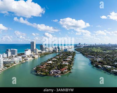 Luftaufnahme von Allison Island, Normandie Isle, Miami Beach, Florida, USA. Stockfoto
