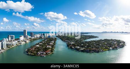 Luftaufnahme von Allison Island, Normandie Isle, Miami Beach, Florida, USA. Stockfoto