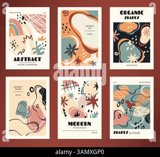 Abstrakte moderne Poster. Moderne Formen, trendige Collagen mit organischen Formen, dekorative grafische Kompositionen, kreativer Hintergrund Stock Vektor