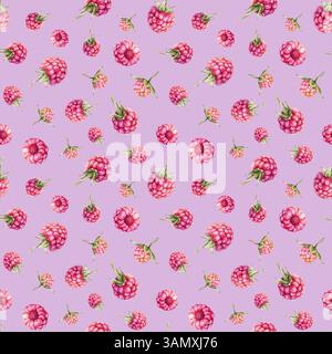 Nahtloses Aquarellmuster mit Himbeeren und Brombeeren. Handzeichnung Illustration rote Beeren. Grafisches Designelement isoliert auf weiß Stockfoto