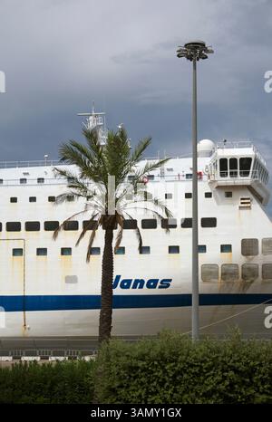 Die Fähre Janas hat im Hafen von Olbia, Sardinien, Italien angedockt Stockfoto