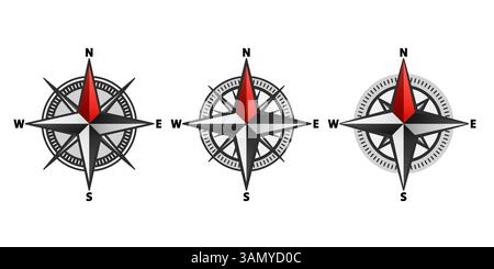 Kartographische Kompasse auf weißem Hintergrund. Vektor Stock Vektor