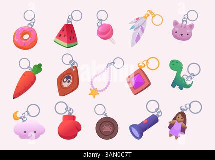 Schmuckstück für Schlüssel. Dekorative Federn für Rucksäcke oder Schlüsselanhänger exakte Vektor-lustige Elemente Stock Vektor