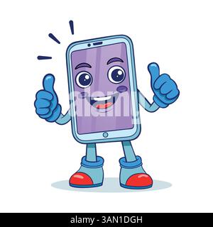 Cartoon-Smartphone-Maskottchen. Lustiger Handycharakter, Smartphone-Bildschirm mit Gesicht, Beinen und Armen. Isolierte Vektordarstellung. Stock Vektor