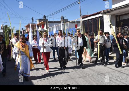 Palmensonntagsprozession in Huejotzingo, Puebla, Mexiko. Stockfoto
