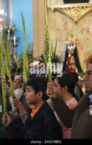 Palmensonntagsprozession in Huejotzingo, Puebla, Mexiko. Stockfoto
