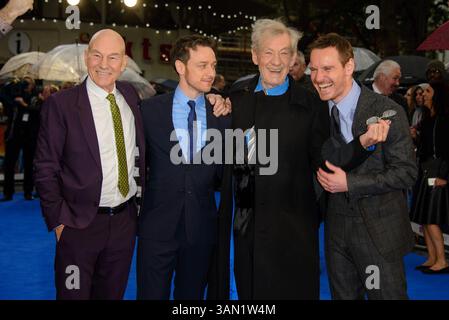 12. Mai 2014 - London, Großbritannien - ACEPIXS.COM....May 12 2014, London....Sir Patrick Stewart, James McAvoy, Sir Ian McKellen und Michael Fassbender bei der britischen Premiere von X-Men: Days of Future Past am Odeon Leicester Square am 12. Mai 2014 in London (Credit Image: © Famous/Ace Pictures/ZUMAPRESS.com) Stockfoto