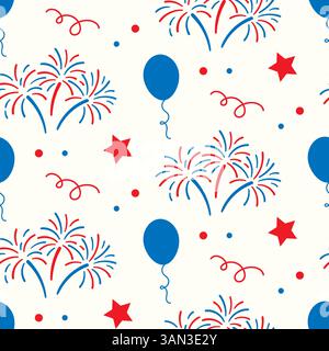 Feuerwerk nahtloser Hintergrund 4. Juli-Druck Stock Vektor