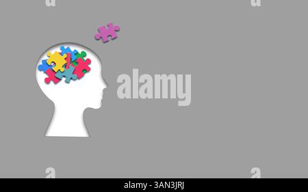 Gehirn mit Rätsel, Autismus, Gedächtnisverlust, Demenz und alzheimer-Bewusstsein, Weltkonzept für psychische Gesundheit Stockfoto
