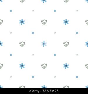 Blaues nahtloses Muster mit Blumenmuster für Kinderbekleidung Stock Vektor