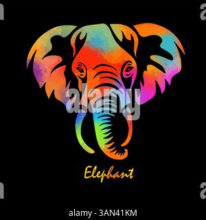 Elefantenfarbener Kopf auf schwarzem Hintergrund. Handzeichnung. Nicht AI, Vektorillustration Stock Vektor