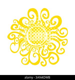 Niedlicher Sonnenschein mit Doodle. Illustration der Sonnenskizze mit Doodle. Handgezeichnet süße orange Sonne handgezeichnet. Keine KI, Scribble Doodle Kinder gezeichnet Stil. Vektor Stock Vektor