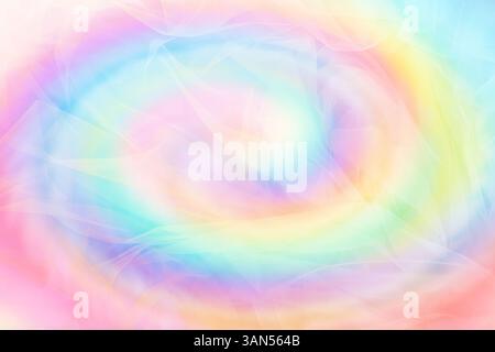 Helles, mit Tie-Dye-Technik gefärbtes Gewebe. Textil mit Wirbeln in Regenbogenfarben Stockfoto