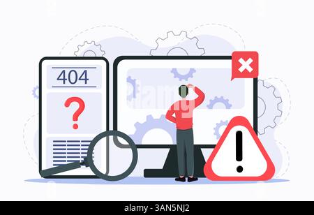 Fehler 404 Seite mit verwirrtem Benutzer. Vektorabbildung Stock Vektor