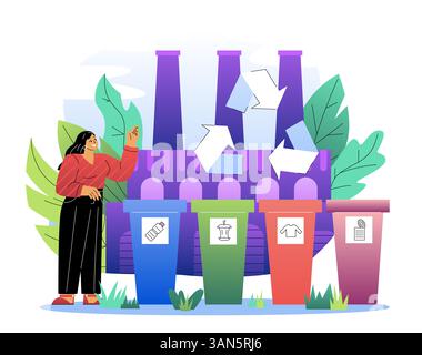Recyclingbehälter und Fabrikkonzepte. Vektorabbildung Stock Vektor