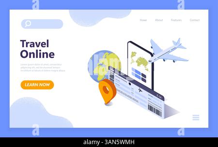 Konzept der mobilen Schnittstelle für Reisebuchungen. Vektorabbildung Stock Vektor